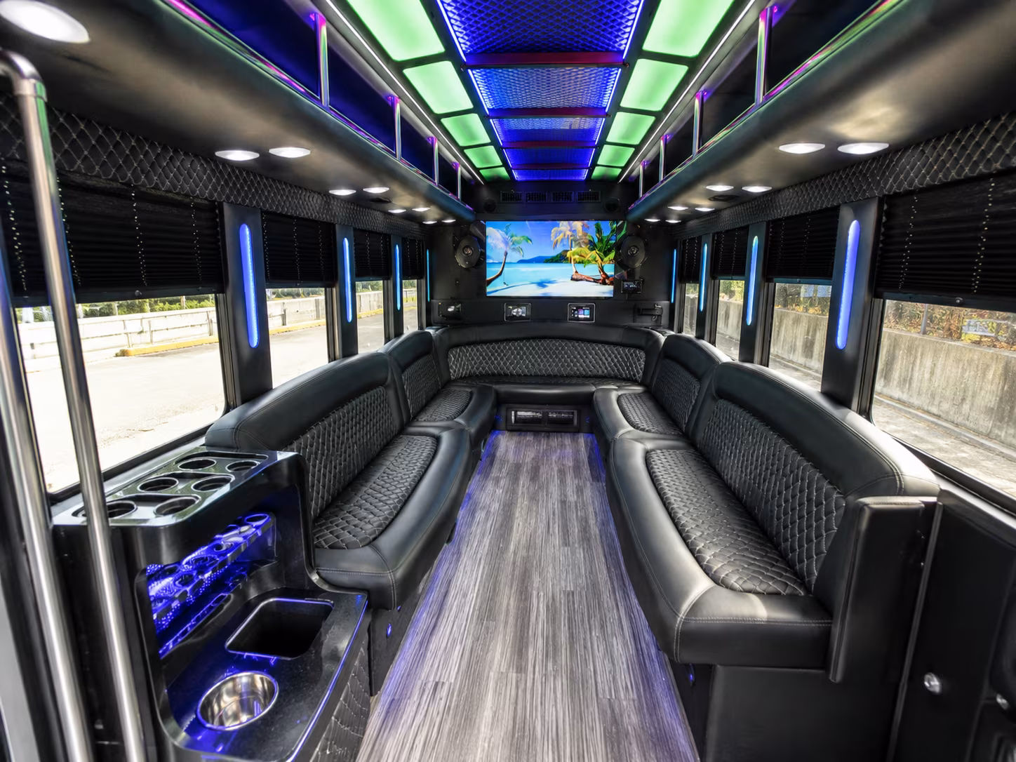 greensboro 18 passenger party bus inside